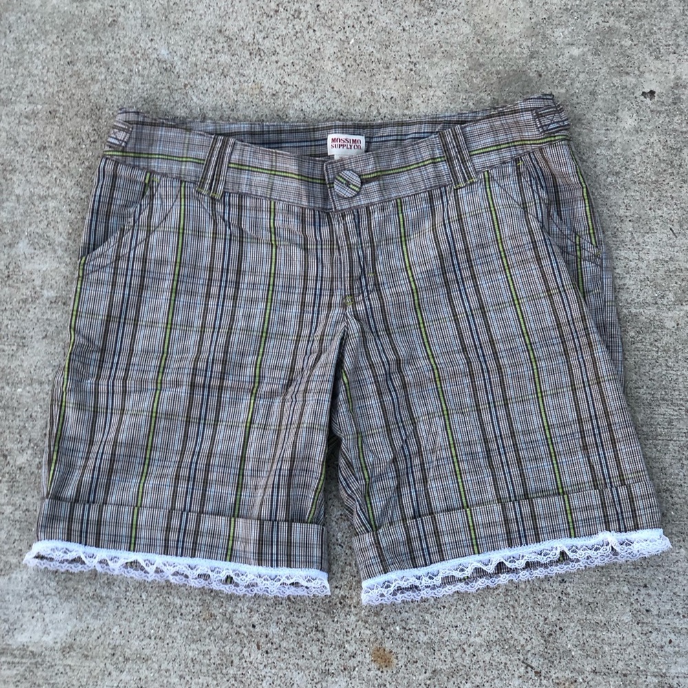 Mossimo Supply Co. Gray and Green Bermuda Shorts with up cycled Lace Trim